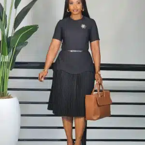 3/4 SLEEVE PEPLUM PLEAT DRESS - Image 2