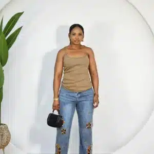 FLORAL EMBELLISHED STUD ANKLE JEANS - Image 2