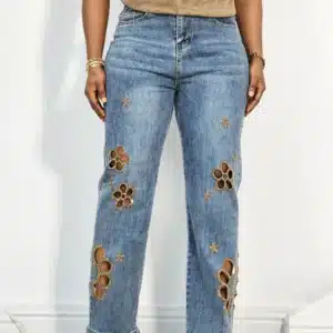 FLORAL EMBELLISHED STUD ANKLE JEANS