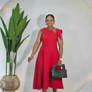 SIDE PLEAT ONE SLEEVE OFF SHOULDER DRESS