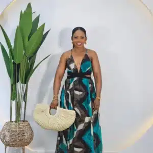 PATTERN PRINT CROSS BACK SLIT DRESS