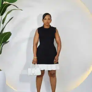 BANDAGE BUTTON SHOULDER HEM DRESS