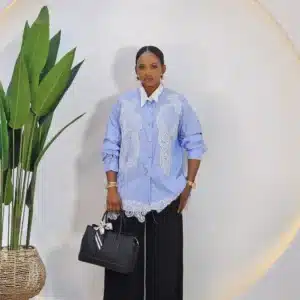 EMBROIDERY PEARL LACE HEM STRIPE SHIRT - Image 3