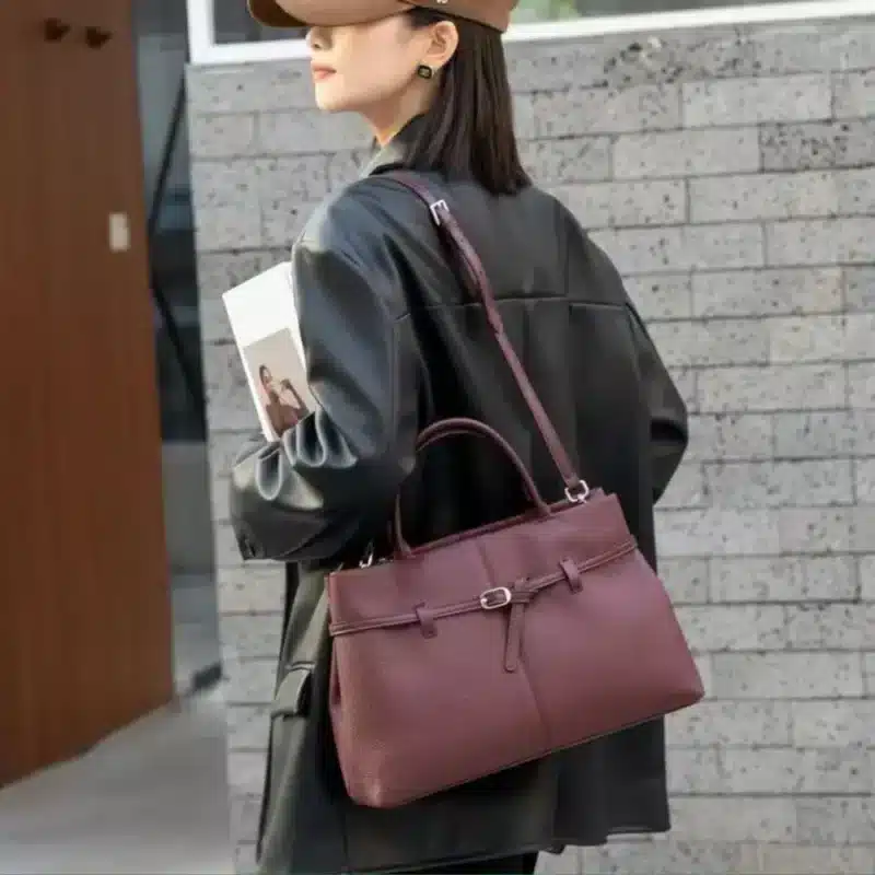 DOUBLE HANDLE SIDE KNOT HANDBAG - Image 4