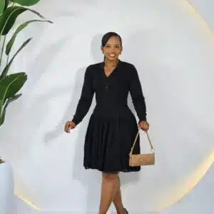 KNIT V-NECK LONG SLEEVE SKATER DRESS