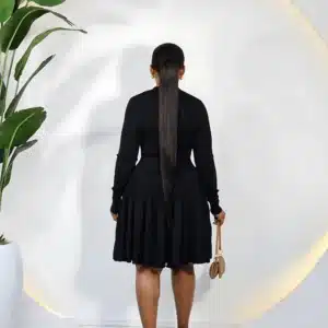 KNIT V-NECK LONG SLEEVE SKATER DRESS - Image 3