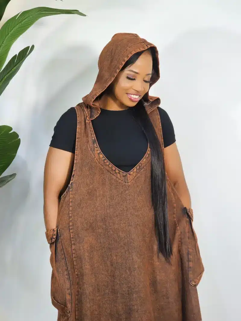 HOODY ROMPER DENIM DRESS - Image 2