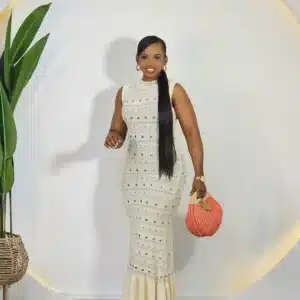 STUDDED KNIT SLEEVELESS HEM LONG DRESS - Image 2