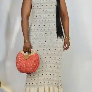 STUDDED KNIT SLEEVELESS HEM LONG DRESS - Image 3
