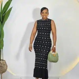 STUDDED KNIT SLEEVELESS HEM LONG DRESS