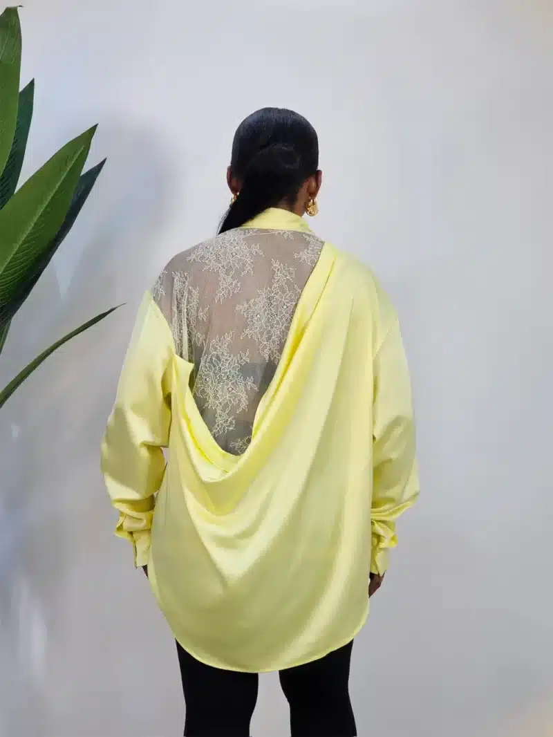 BACK LACE INSERTED SATIN SHIRT - Image 5