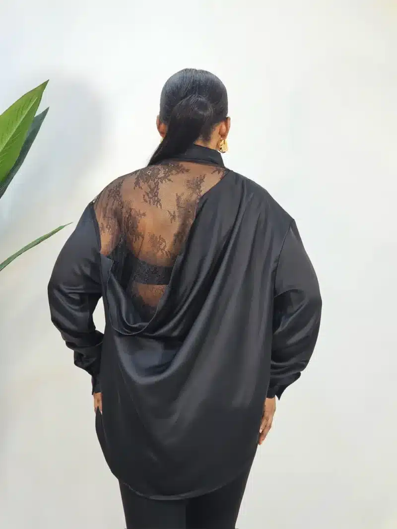 BACK LACE INSERTED SATIN SHIRT - Image 3