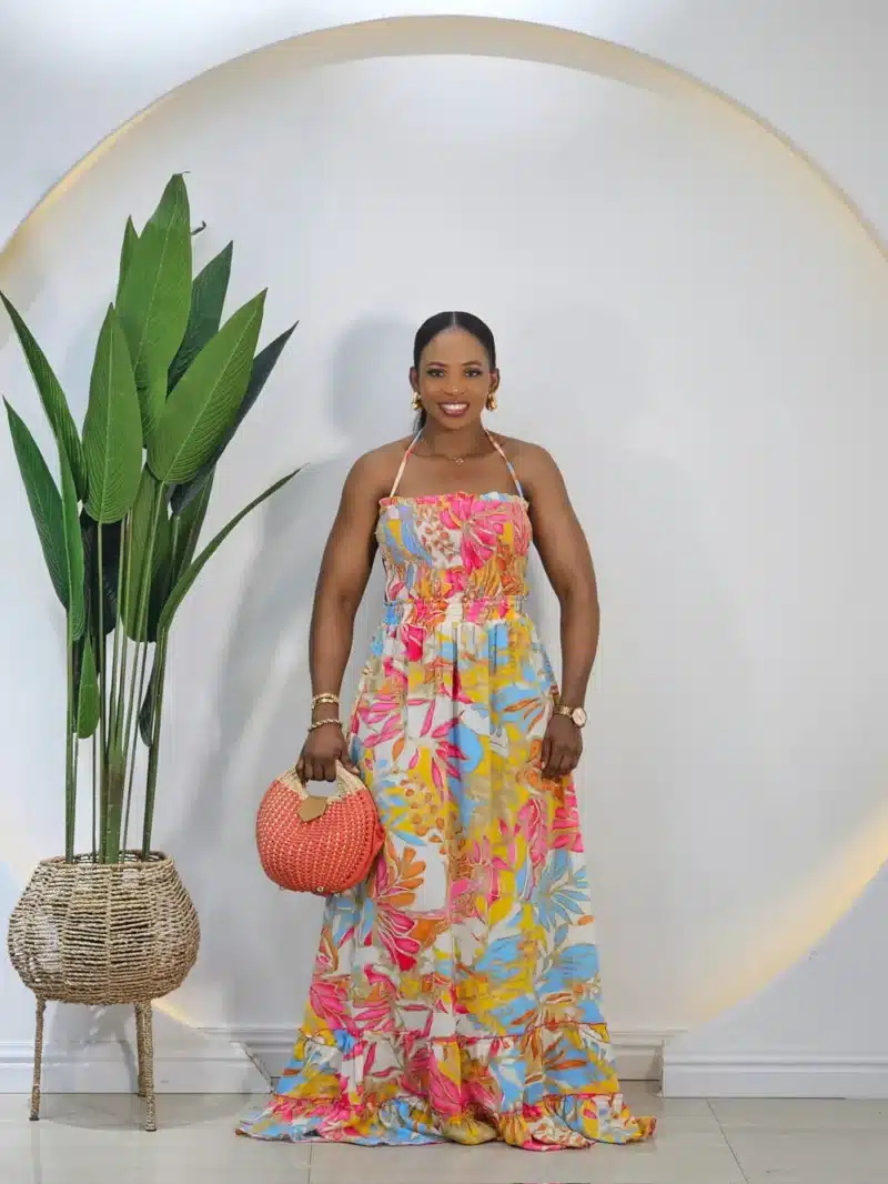 LEAF PRINT SMOKEY CHEST MAXI DRESS - Image 2