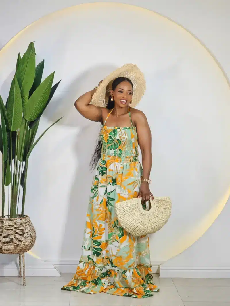 LEAF PRINT SMOKEY CHEST MAXI DRESS - Image 3