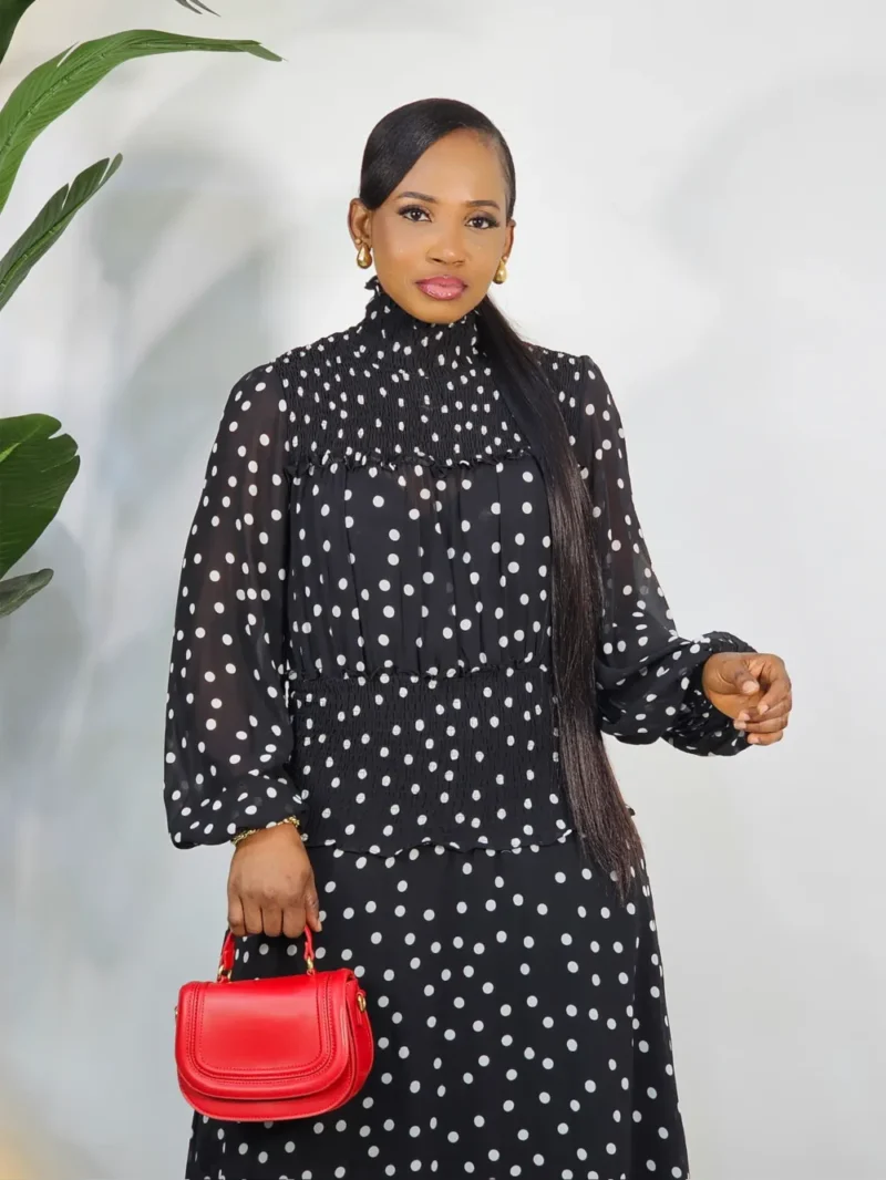 POLKA DOT SMOKEY WAIST BAND DRESS - Image 2