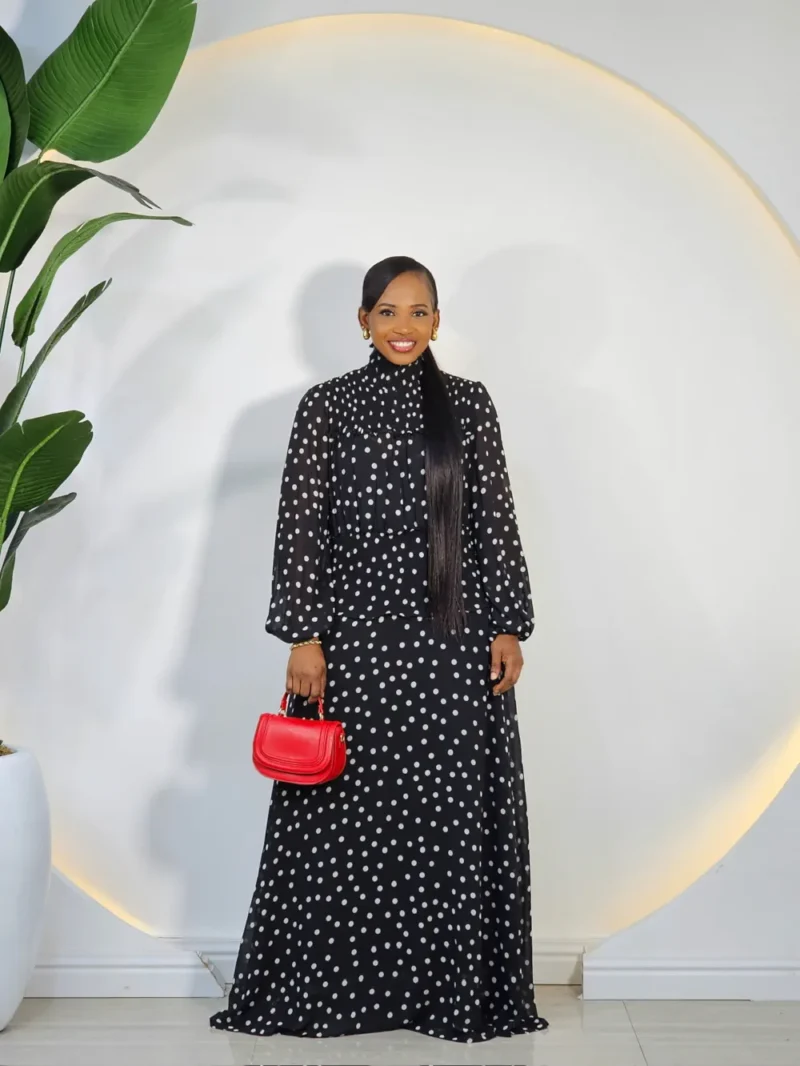 POLKA DOT SMOKEY WAIST BAND DRESS