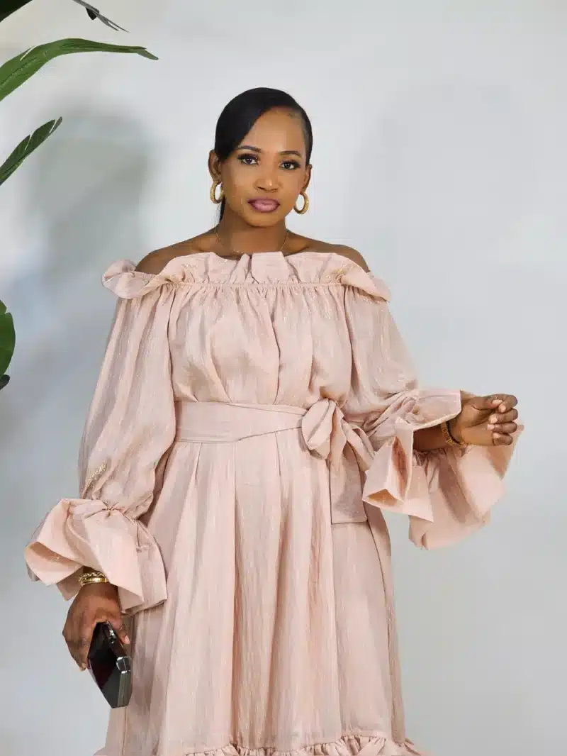 OFF SHOULDER SHIMMER HEM SWING DRESS - Image 3