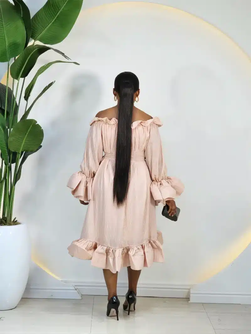 OFF SHOULDER SHIMMER HEM SWING DRESS - Image 5