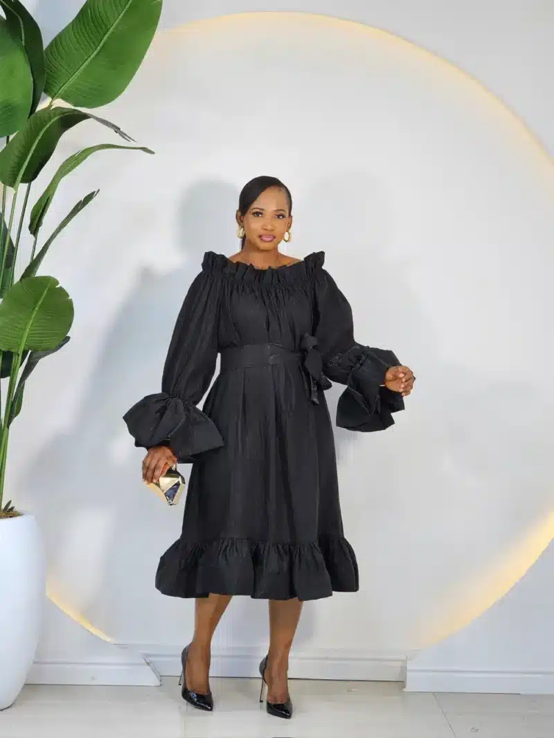 OFF SHOULDER SHIMMER HEM SWING DRESS - Image 2