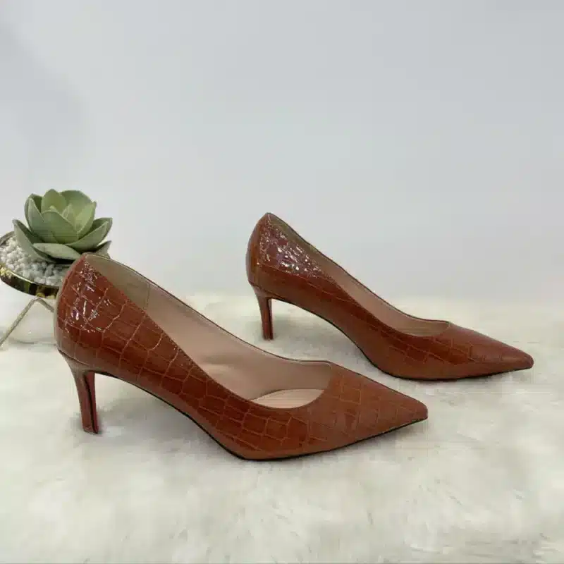 CROC SKIN KITTEN HEEL COURT SHOE