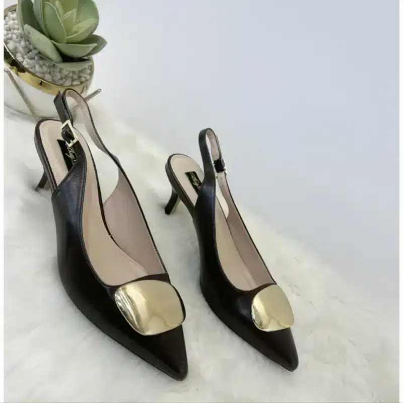 KITTEN HEEL SLING BACK BROOCH TOP SHOE - Image 2