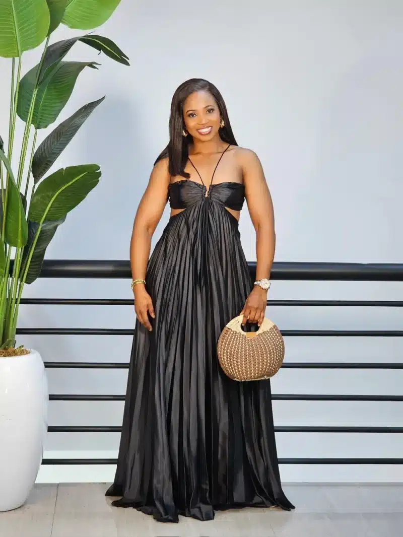 PLEATED HALTER NECK BACK KNOT DRESS - Image 2