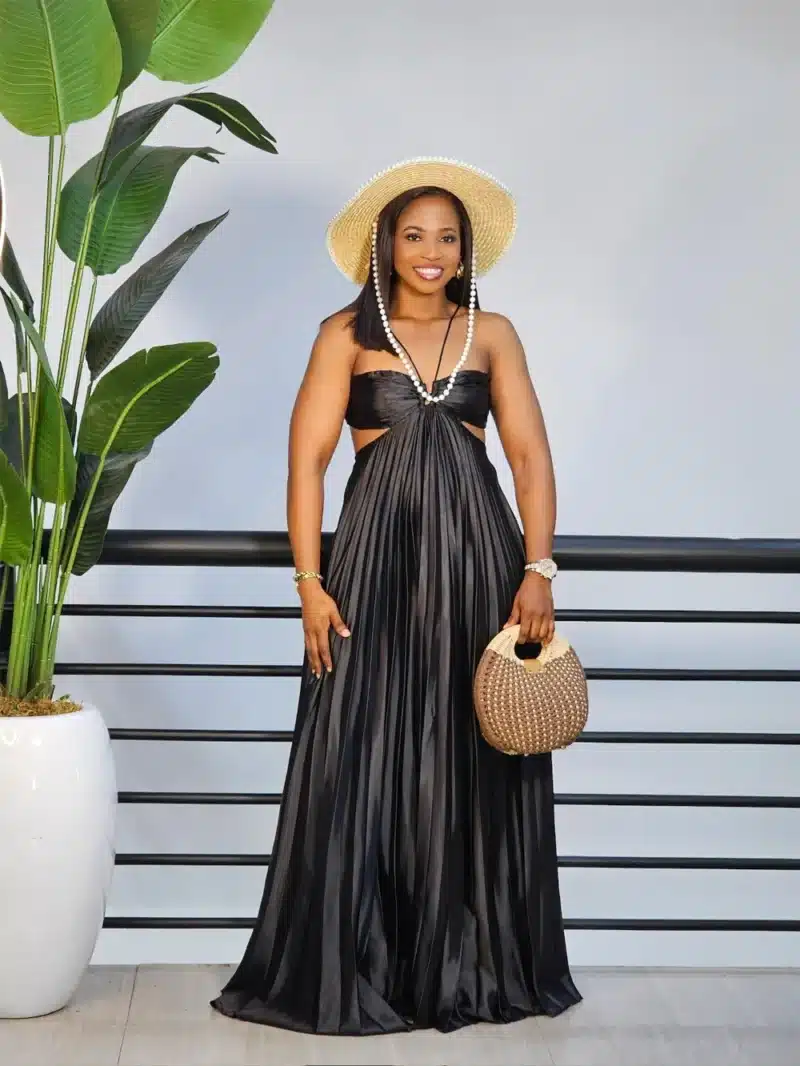 PLEATED HALTER NECK BACK KNOT DRESS - Image 7