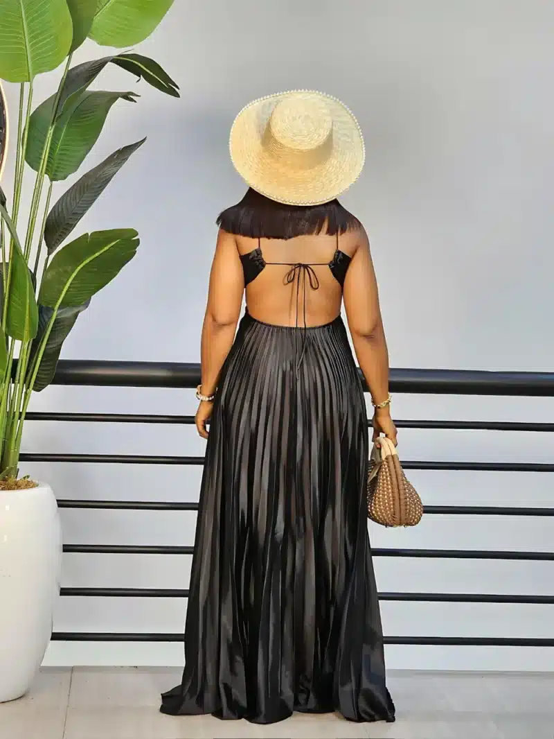 PLEATED HALTER NECK BACK KNOT DRESS - Image 5