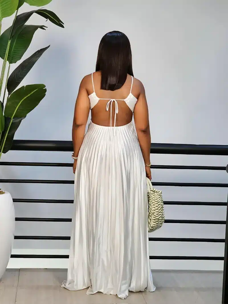 PLEATED HALTER NECK BACK KNOT DRESS - Image 4