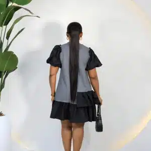 2 TONE PUFF SLEEVE HEM DRESS - Image 3