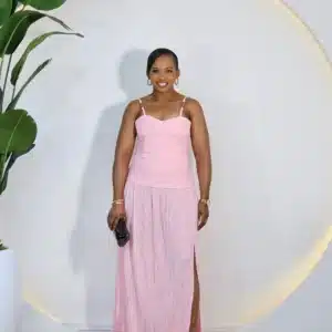 CHAIN STRAP THIN PLEAT SLIT ANKLE DRESS