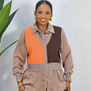 COLOUR BLOCK KNIT SATIN SHIRT