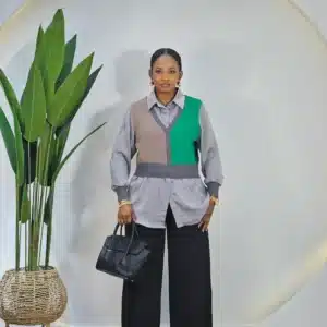 COLOUR BLOCK KNIT SATIN SHIRT - Image 4