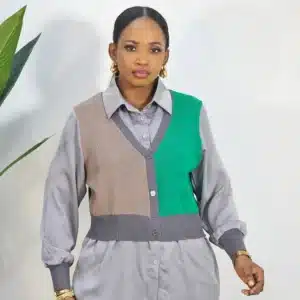 COLOUR BLOCK KNIT SATIN SHIRT - Image 2