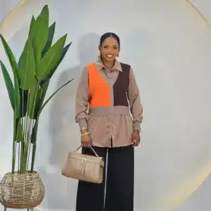 COLOUR BLOCK KNIT SATIN SHIRT - Image 3