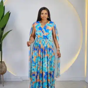 CUT OUT SLEEVE PATTERNED MAXI DRESS