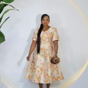 DAMASK PUFF SLEEVE DRESS