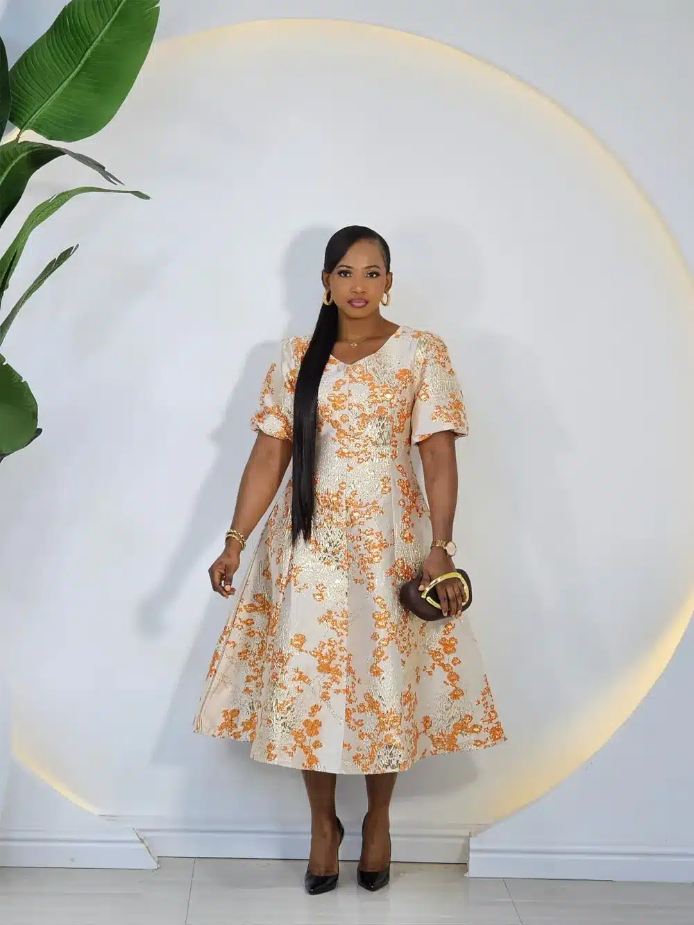 DAMASK PUFF SLEEVE DRESS