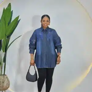 DENIM LACE INSERTED FRONT SHIRT