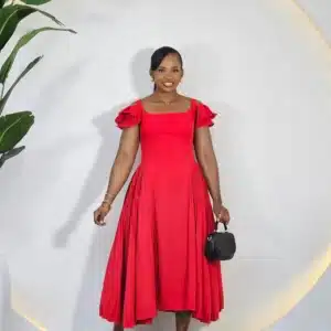 DOUBLE SIDE PLEAT COLD SHOULDER DRESS