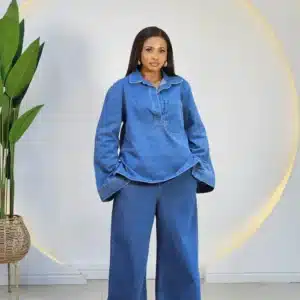 ELASTIC WAIST DENIM PANT SET