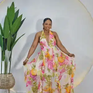 FLORAL RUFFLE HALTER NECK DRESS