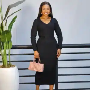 LONG SLEEVE KNIT ROSE PATCH BODYCON DRESS - Image 2