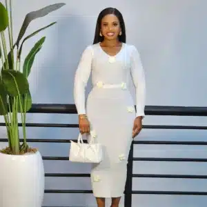 LONG SLEEVE KNIT ROSE PATCH BODYCON DRESS