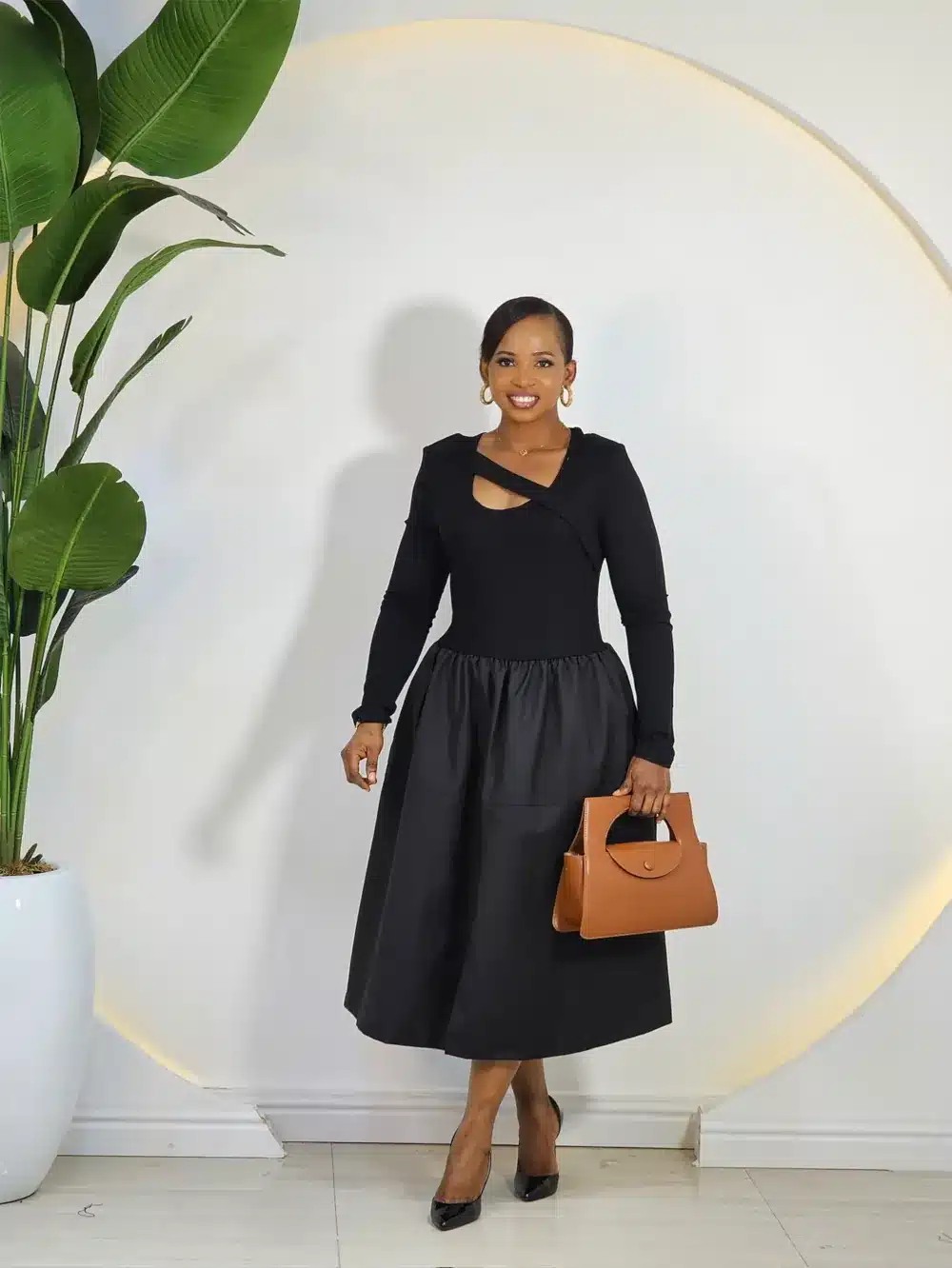 LONG SLEEVE SATIN SKATER DRESS