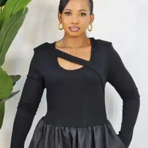 LONG SLEEVE SATIN SKATER DRESS - Image 2