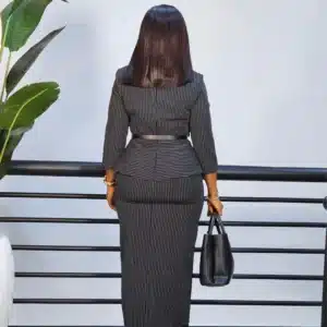 PIN STRIPE PEPLUM FRONT SLIT DRESS - Image 3