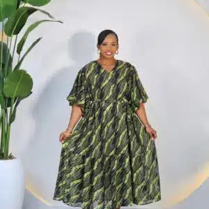 PRINT BUTTON DOWN SWING DRESS