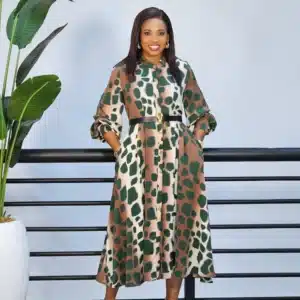 PRINT FLARE BUTTON DOWN DRESS