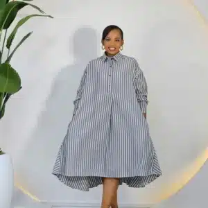 STRIPE DEEP HEM SWING DRESS - Image 2